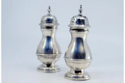 Pamono Salt and Pepper Shakers in Silver with Knob Lids, Set of 2><noscript><img width=