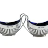 Hot Pamono Salt and Pepper Shakers in Fluted Silver with Blue Glass Cores Interior, Set of 2
