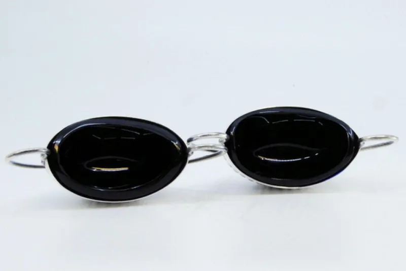 Hot Pamono Salt and Pepper Shakers in Fluted Silver with Blue Glass Cores Interior, Set of 2