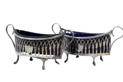 New Pamono Salt and Pepper Shakers in Cut Silver with Blue Glass Souls Interior, Set of 2