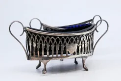 New Pamono Salt and Pepper Shakers in Cut Silver with Blue Glass Souls Interior, Set of 2