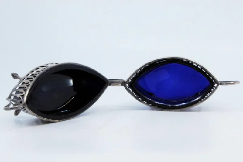 New Pamono Salt and Pepper Shakers in Cut Silver with Blue Glass Souls Interior, Set of 2