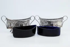 New Pamono Salt and Pepper Shakers in Cut Silver with Blue Glass Souls Interior, Set of 2