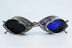 New Pamono Salt and Pepper Shakers in Cut Silver with Blue Glass Souls Interior, Set of 2