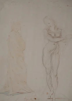 Pamono Salvador Dali, Dante and Béatrice, Original Watercolor, 1952> Surrealist