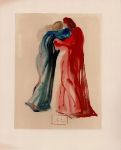 Pamono Salvador Dali, Dante and Beatrice, 1964, Original Woodcut> Surrealist