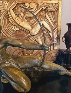 Outlet Pamono Salvator Riolo, Large Art Deco Archer Sculpture, 1920s, Patinated Bronze