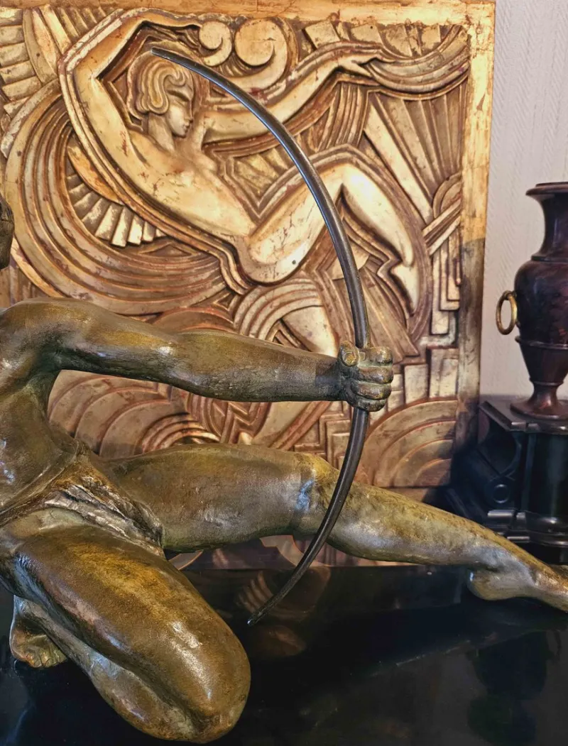 Outlet Pamono Salvator Riolo, Large Art Deco Archer Sculpture, 1920s, Patinated Bronze