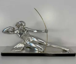 Pamono Salvatore Melani, Art Deco Diana the Huntress Sculpture, Silver Leaf Sculpture, 1930s> Art Deco