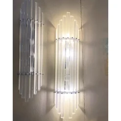 Clearance Pamono Sanded Murano Glass Bars Wall Sconces by Simoeng, Set of 2