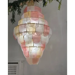 Pamono Sanded Pink and Amber Petals Murano Glass Chandelier by Simoeng> Ceiling Lights