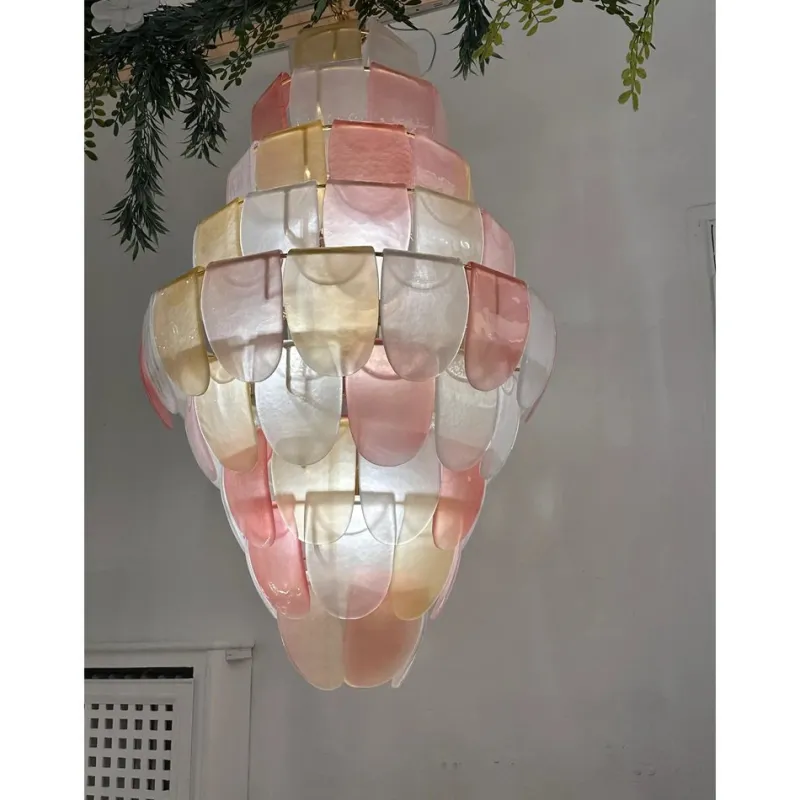 Pamono Sanded Pink and Amber Petals Murano Glass Chandelier by Simoeng> Ceiling Lights