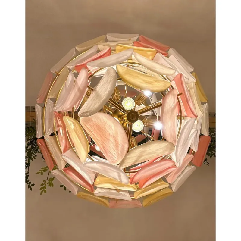 Pamono Sanded Pink and Amber Petals Murano Glass Chandelier by Simoeng> Ceiling Lights