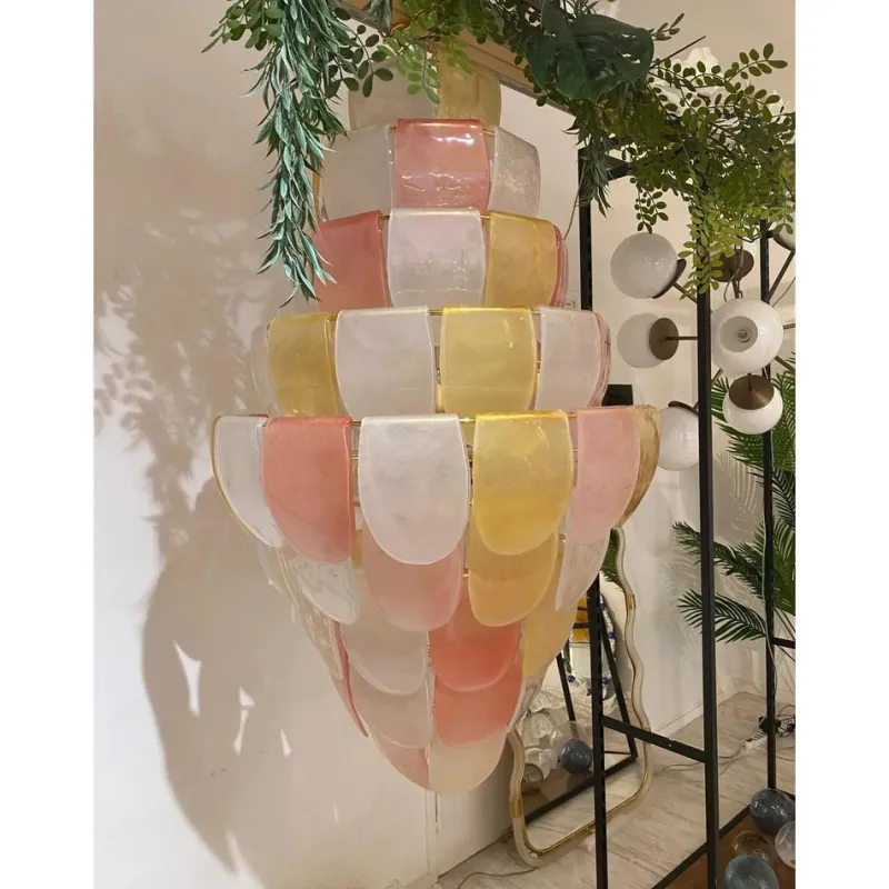 Pamono Sanded Pink and Amber Petals Murano Glass Chandelier by Simoeng> Ceiling Lights