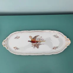 Hot Pamono Sandwich Plate Porcelain Set with Pheasants Motifs by Zsolnay Hungary, 1970s, Set of 7