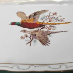 Hot Pamono Sandwich Plate Porcelain Set with Pheasants Motifs by Zsolnay Hungary, 1970s, Set of 7