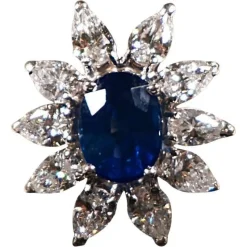 Pamono Saphire and Diamonds 18k White Gold Cocktail Halo Cluster Ring, 1970s> Rings