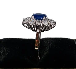 Pamono Saphire and Diamonds 18k White Gold Cocktail Halo Cluster Ring, 1970s><noscript><img width=