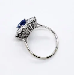 Pamono Saphire and Diamonds 18k White Gold Cocktail Halo Cluster Ring, 1970s><noscript><img width=