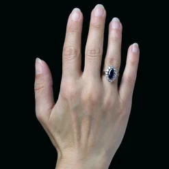 Pamono Sapphire and Diamonds Ring in 18 Karat White Gold, 1970s> Rings