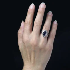 Pamono Sapphire and Diamonds Ring in 18 Karat White Gold, 1970s><noscript><img width=