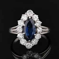 Pamono Sapphire and Diamonds Ring in 18 Karat White Gold, 1970s><noscript><img width=