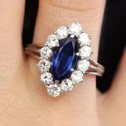 Pamono Sapphire and Diamonds Ring in 18 Karat White Gold, 1970s><noscript><img width=
