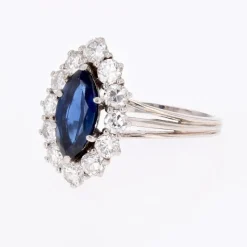 Pamono Sapphire and Diamonds Ring in 18 Karat White Gold, 1970s><noscript><img width=