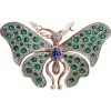 Pamono Sapphire, Diamonds, Hydrothermal Spinel, Rose Gold and Silver Butterfly Brooch> Brooches
