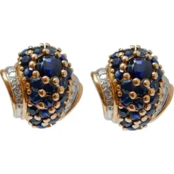 Pamono Sapphires, Diamonds, 18 Karat Rose Gold and White Gold Earrings, Set of 2> Earrings
