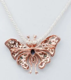 Pamono Sapphires, Diamonds, Rose Gold and Silver Brooch or Pendant Necklace><noscript><img width=