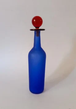 Online Pamono Satin Blue Murano Glass Bottle by Franco Moretti, 1990s