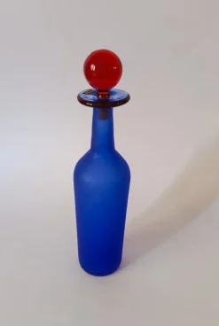 Online Pamono Satin Blue Murano Glass Bottle by Franco Moretti, 1990s