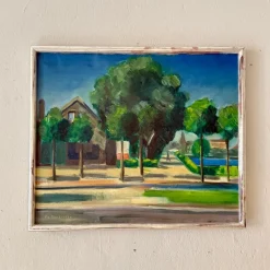 Discount Pamono Scandinavian Artist, Post-Impressionist Village Landscape, 1950, Oil on Canvas, Framed
