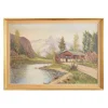 Pamono Scandinavian Artist, The Chalet at the Mountain Stream, 1970s, Oil on Canvas> Impressionist