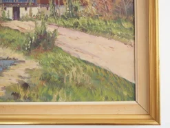 Pamono Scandinavian Artist, The Chalet at the Mountain Stream, 1970s, Oil on Canvas><noscript><img width=
