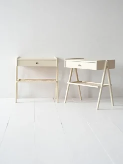 Pamono Scandinavian Bedside Tables with Vienna Straw Shelf, 1960s, Set of 2> Nightstands