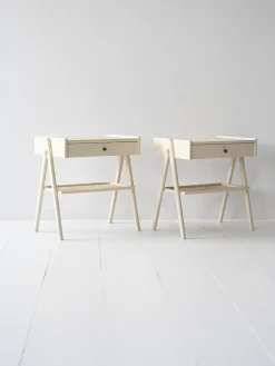 Pamono Scandinavian Bedside Tables with Vienna Straw Shelf, 1960s, Set of 2><noscript><img width=