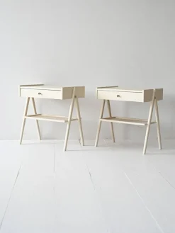 Pamono Scandinavian Bedside Tables with Vienna Straw Shelf, 1960s, Set of 2><noscript><img width=