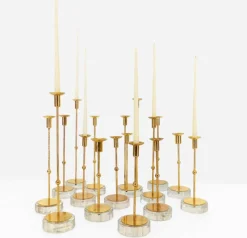 Online Pamono Scandinavian Candlesticks in Brass and Glass by Gunnar Ander for Ystad-Metall, Sweden, 1960s, Set of 15