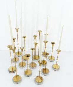 Online Pamono Scandinavian Candlesticks in Brass and Glass by Gunnar Ander for Ystad-Metall, Sweden, 1960s, Set of 15