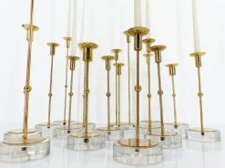 Online Pamono Scandinavian Candlesticks in Brass and Glass by Gunnar Ander for Ystad-Metall, Sweden, 1960s, Set of 15