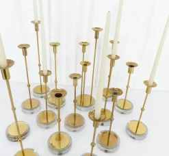 Online Pamono Scandinavian Candlesticks in Brass and Glass by Gunnar Ander for Ystad-Metall, Sweden, 1960s, Set of 15