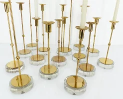 Online Pamono Scandinavian Candlesticks in Brass and Glass by Gunnar Ander for Ystad-Metall, Sweden, 1960s, Set of 15