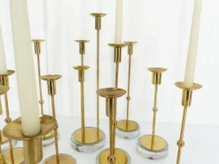 Online Pamono Scandinavian Candlesticks in Brass and Glass by Gunnar Ander for Ystad-Metall, Sweden, 1960s, Set of 15