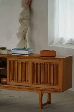 Discount Pamono Scandinavian Low Sideboard in Oak, 1950s