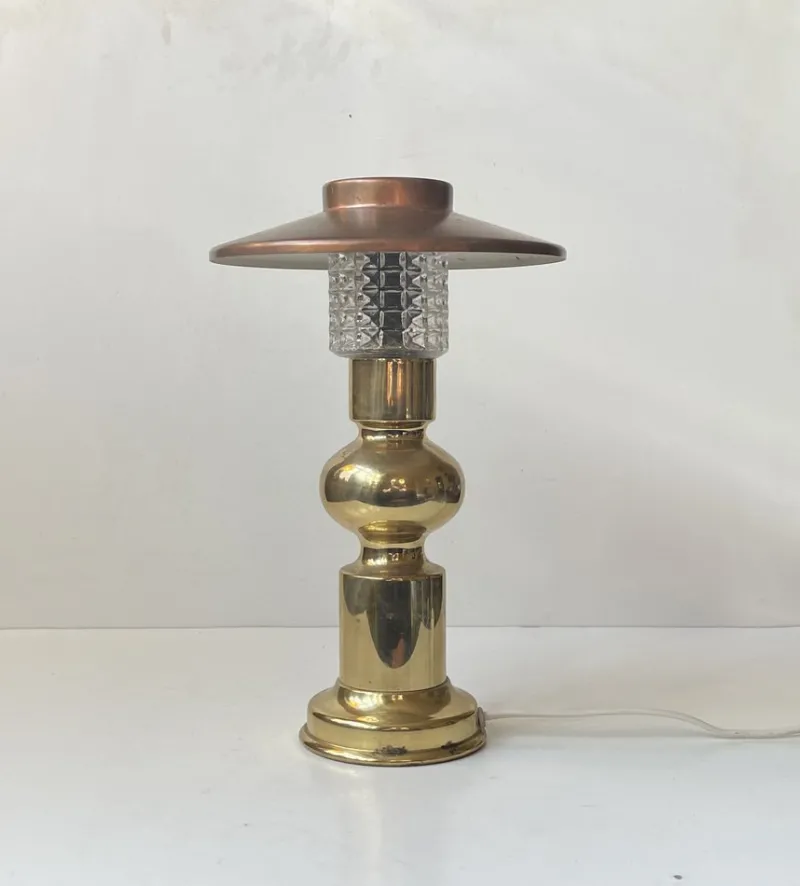 Pamono Scandinavian Modern Copper and Glass Table Lamp by Abo Randers, 1970s> Table Lamps