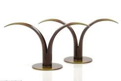 New Pamono Scandinavian Modern Liljan Candlesticks in Bronze by Ivar Ålenius Björk for Ystad Brons, 1940s, Set of 2