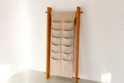 Pamono Scandinavian Modern Pine and Canvas Magazine Rack, 1970s> Magazine Racks