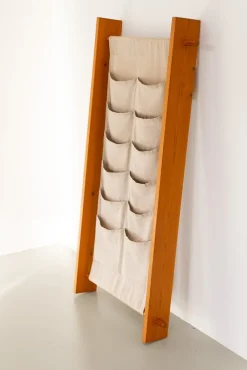 Pamono Scandinavian Modern Pine and Canvas Magazine Rack, 1970s> Magazine Racks